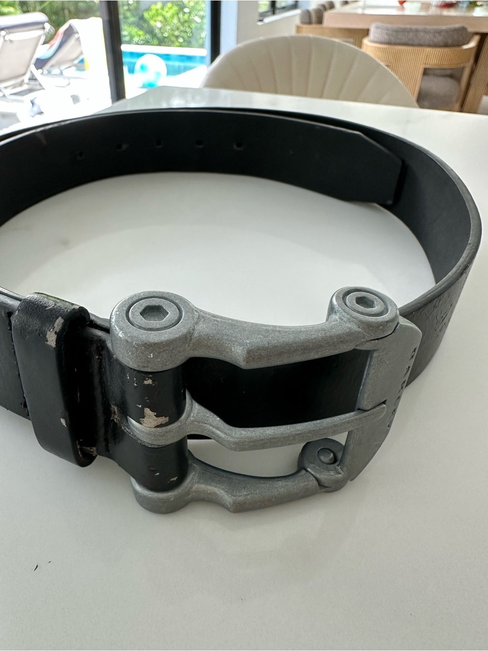 Oakley Y2K Men's Black Leather Belt  44 inc inVintage Distressed Grunge Skater